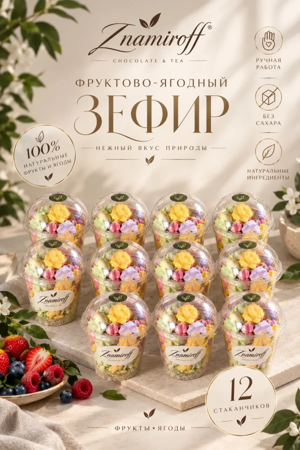 №1 Зефир в стаканчиках без сахара(коробка 12шт по 100гр) в Дмитрове