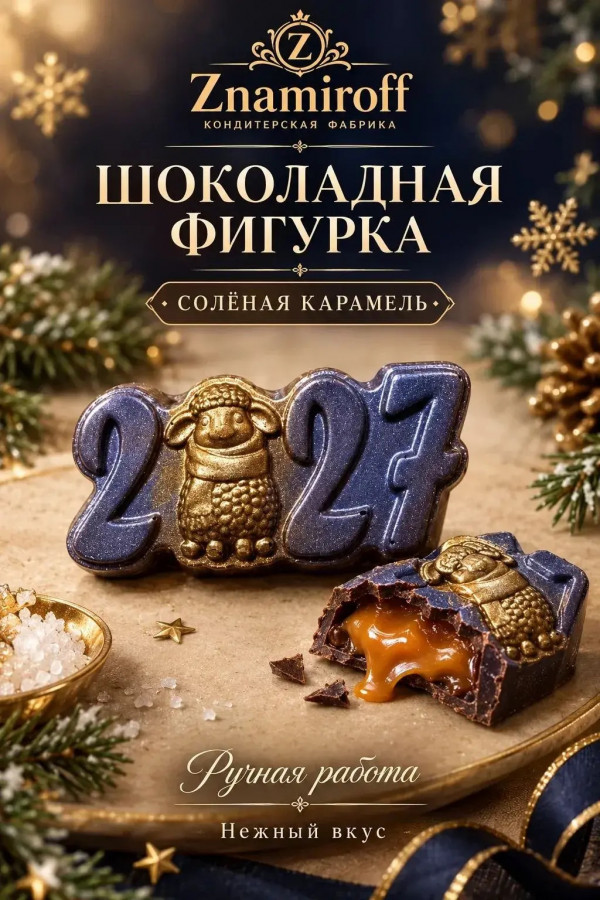 №1 Шоколад фигурный "Год 2027" молочный шоколад с начинкой солёная карамель(блок 5шт по 70г) в Дмитрове