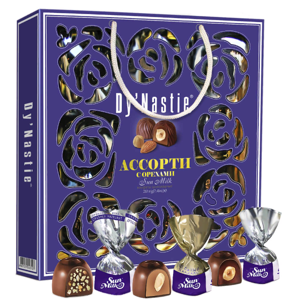 №3 Династия Сумка Конфеты "Ассорти с орехами", 210г     в Дмитрове